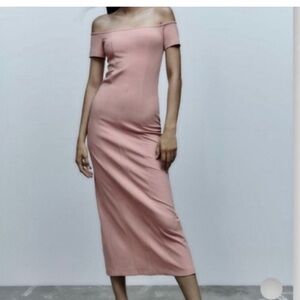 NWT Zara light pink, long, off the shoulder dress